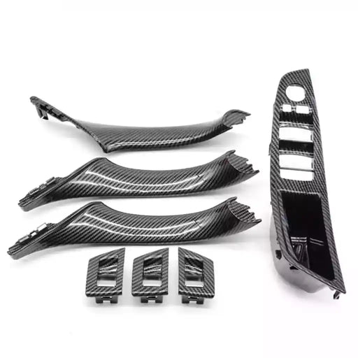BMW 5 Series Sedan Carbon Fiber Inner Door Pull Handle Cover with Aremrest and Window Switch Panel Set F10