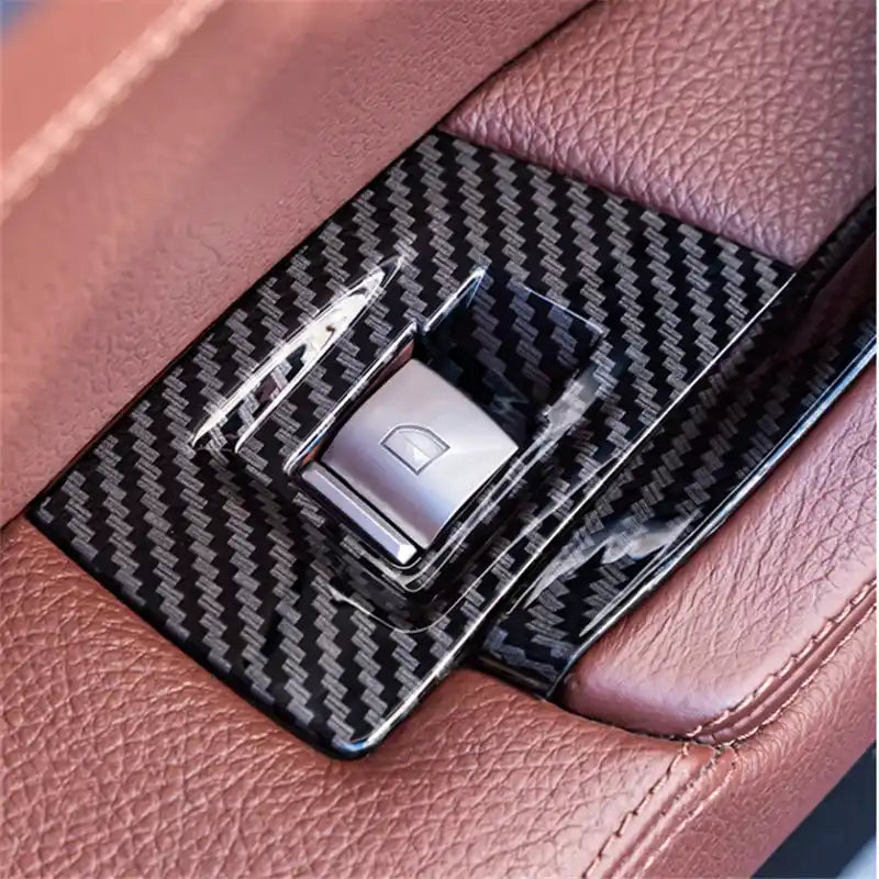 BMW 5 Series Sedan Carbon Fiber Inner Door Pull Handle Cover with Aremrest and Window Switch Panel Set F10