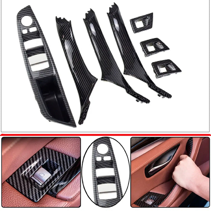 BMW 5 Series Sedan Carbon Fiber Inner Door Pull Handle Cover with Aremrest and Window Switch Panel Set F10